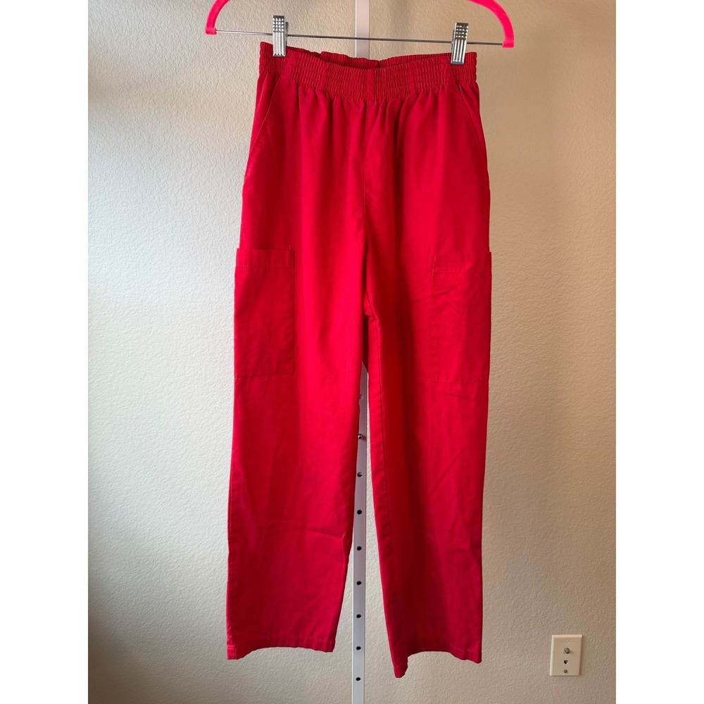 Dickies Red Elastic Waist Cargo Scrub Pants Medical Uniform Straight Leg